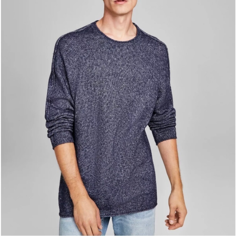 Macy’s Navy Stonewashed Crewneck Alternative Regular Fit Sweater Size Medium